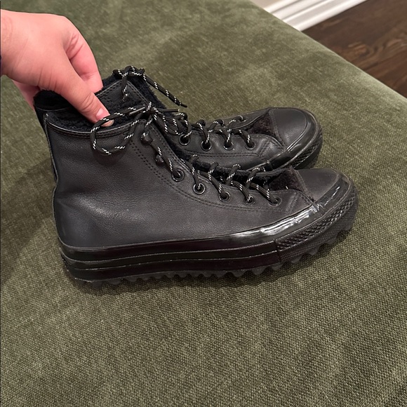 Black Leather/ fur   Converse - Picture 7 of 16